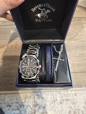 Beverly Hills Polo Club Navy & Silver Watch Gift Set